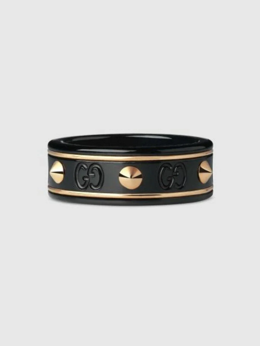GUCCI K18 BLACK CORUNDUM 18K STUDS BAND RING  VINTAGE